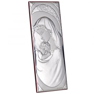 Икона 19 х 7 Св. Богородица и Младенеца със сребърно покритие 