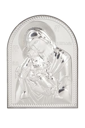 Икона 13,5 Х 10 Св. Богородица и Младенеца със сребърно покритие 