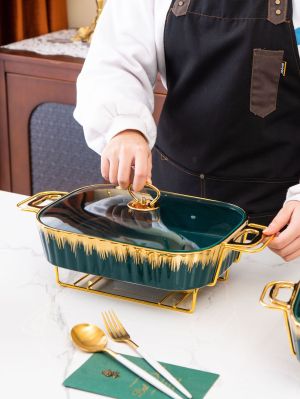съд за печене и топло сервиране Green & Gold 34.5 и 38 см - керамика