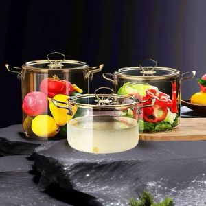 кехлибарена стъклена тенджера 3,5 л със златни дръжки