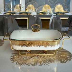 съд за печене и топло сервиране White & Gold 31 и 38.5 см - керамика