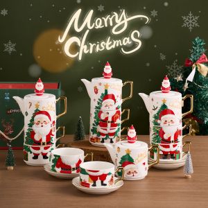 коледен комплект 2 чаши и кана за чай със златни орнаменти Santa Christmas