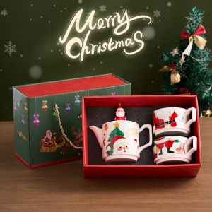 коледен комплект 2 чаши и кана за чай с цедка Santa Christmas