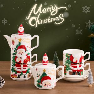 коледен комплект 2 чаши и кана за чай с цедка Santa Christmas