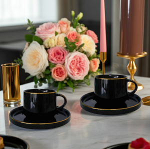 комплект за двама: 2 чаши 200 мл с 2 чинийки Modern Black