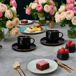 комплект за двама: 2 чаши 200 мл с 2 чинийки Modern Black