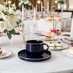 комплект за двама: 2 чаши 200 мл с 2 чинийки Modern Blue - порцелан