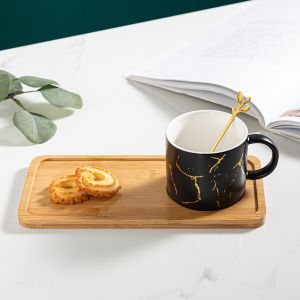 чаша за капучино или чай, чинийка, лъжичка Bamboo Black - порцелан