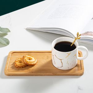 чаша за капучино или чай, чинийка, лъжичка Bamboo White - порцелан