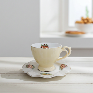 чаши за кафе 2 бр. с чинийки Yellow Magic - порцелан