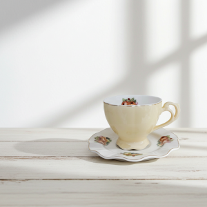 чаши за кафе 2 бр. с чинийки Yellow Magic - порцелан