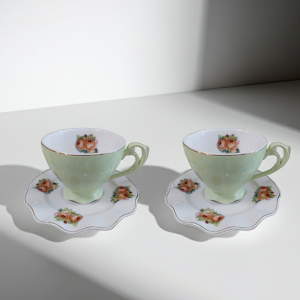 Чаши за кафе 2 бр. с чинийки Green Magic - порцелан