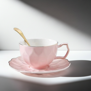 чаша за кафе, капучино или чай, чинийка, лъжичка Fresh Nordic Pink - нежен и лек порцелан