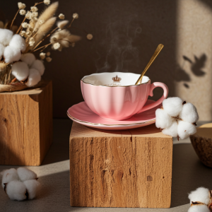 чаша за капучино или чай 200 мл, чинийка, лъжичка Pink Crown