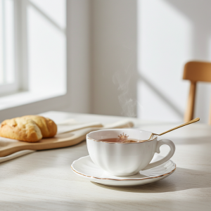 чаша за капучино или чай 200 мл, чинийка, лъжичка White Crown - порцелан