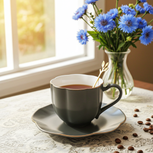 чаша, чинийка, лъжичка CURLY PINK, GRAY & BLUE