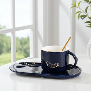 чаша за капучино или чай, дълга чинийка за сладки и лъжичка Wood Elves Blue