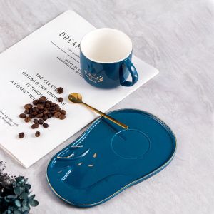 чаша за капучино или чай, дълга чинийка за сладки и лъжичка Wood Elves Light Blue