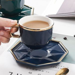 чаша за кафе/ капучино, чинийка и лъжичка Син Диамант - порцелан