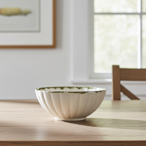 ретро купа за салати, супи, 16 см, зелен кант