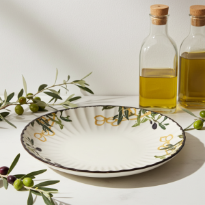 елегантна дълбока керамична чиния за сервиране с маслини 21.5 см