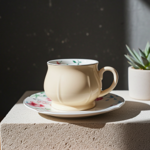 чаши за капучино или чай 6 бр. с чинийки 6 бр. Жълт букет - порцелан