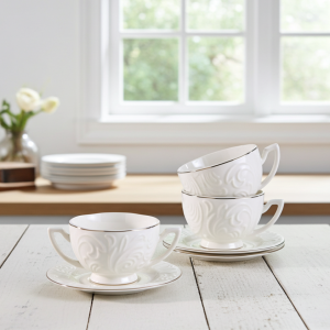 комплект за кафе 120 мл: 6 чаши и 6 чинийки Gold - порцелан