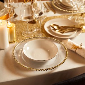 луксозна подложна чиния Secret de Gourmet, 32 см, декор златни перли