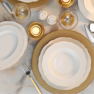 комплект за вечеря Kütahya Porcelain Bone İlay от 26 части за 6 души, златист кант