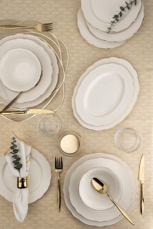 комплект за вечеря Kütahya Porcelain Bone İlay от 26 части за 6 души, златист кант