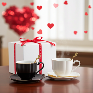 комплект за двама: 2 чаши, 2 чинийки, 2 лъжички White & Gold в подаръчна кутия