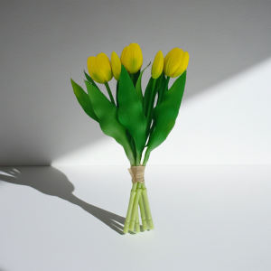Декоративен букет от 5 жълти лалета Morello – нежно усещане, 31 см