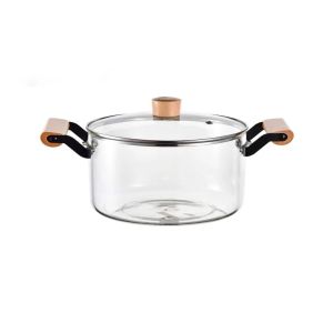 Термоустойчива стъклена тенджера Morello Crystal – 2.5 литра, Боросиликатно стъкло с дървени дръжки