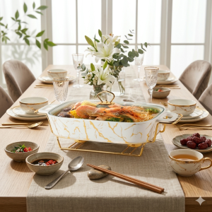 луксозен керамичен съд за топло сервиране Morello Marble Gold – 1.8 л