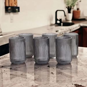 комплект 6 бр. високи чаши за безалкохолно Morello Aurora – Димно сиво, 410 мл