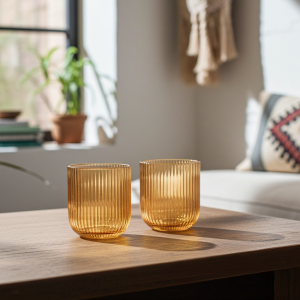 комплект от 6 бр. чаши за уиски Morello Aurora – Кехлибарен релеф, 260 мл