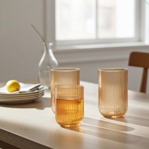 комплект от 6 бр. високи чаши за безалкохолно Morello Aurora – Кехлибарен релеф, 410 мл