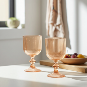 комплект от 6 бр. чаши за вино Morello Aurora – Кехлибарен релеф, 350 мл