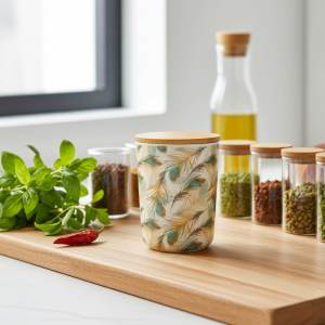 бамбуков буркан за съхранение Morello – Peacock Feather, 750 мл