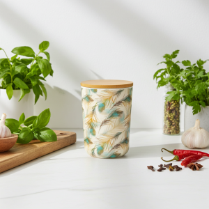 бамбуков буркан за съхранение Morello – Peacock Feather, 750 мл