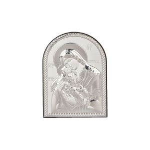 Икона 13,5 Х 10 Св. Богородица и Младенеца със сребърно покритие 