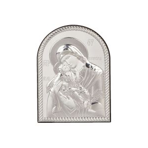 Икона 17.5 х 12 Богородица и Младенеца със сребърно покритие