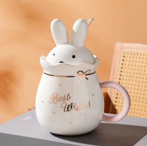 Великденска чаша със сламка Бял или Зелен Заек - порцелан