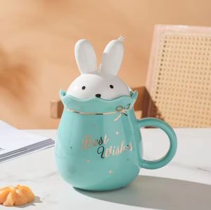 Великденска чаша със сламка Бял или Зелен Заек - порцелан