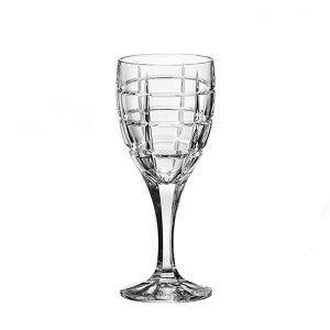 Комплект от 6 броя чешки кристални чаши за бяло вино на столче Bohemia Crystal серия Timesquare 240 мл с квадратен дизайн