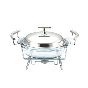 Кръгъл стъклен съд за топло сервиране Morello Satin 2 литра с подгряваща свещ