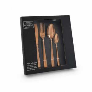 Комплект луксозни прибори за хранене Morello Saten Collection 24 части мед в черна подаръчна кутия.