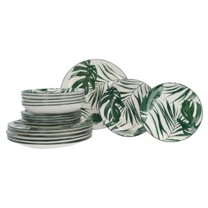 Порцеланов сервиз за хранене Morello Tropical, 18 ч. включващ чинии с дизайн на палмови листа