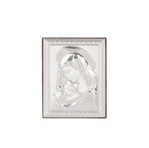 Правоъгълна сребърна икона Св. Богородица Майчина нежност Sima Creations, 7.5х6 см – Деликатен подарък за закрила