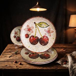 Керамична основна чиния Morello Cherry Mosaic 26.5 см с плодов мотив и ефект на мозайка от онлайн магазин liv.bg